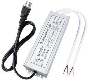 LED Driver, 300W IP67 Waterproof Outdoor Power Supply, AC 110-260V to DC 24V 12.5A Low Voltage Transformer, Adapter with 3-Prong Plug for LED Light, Computer Project, Outdoor Use