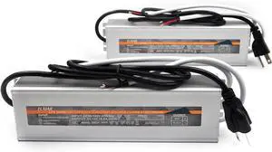 (2-Pack) 200W 12V Waterproof IP67 LED Power Supply Driver Transformer, 90-140V AC to 12V DC Low Voltage Output for Outdoor Use with Plug