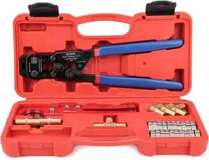 PEX Clamp Tool PEX Fitting Kit for Cinch and Removal 3/8-in, 1/2-in, 3/4-in, 1-in PEX Clamps, c/w 1/2''(20 Pack) PEX Clamp Rings, Brass PEX Crimp Fittings(12 Pack), PEX Tubing Cutter