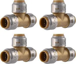 Max 1/2 Inch Tee, Pack of 4, Push to Connect Brass Plumbing Fitting, PEX Pipe, Copper, CPVC, PE-RT, HDPE, U362LFA