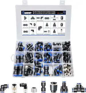 96Pcs Quick Connect Air Hose Fitting Kit, NPT 1/4,3/16, 5/32,3/8,1/8,1/2,5/8" Push To Connect Fittings Air Line Pneumatic Fittings Kit Connectors for Automotive Car or Industrial Workshops