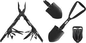 18-Tool PowerPint Mini Compact Stainless Steel Multi-Tool & 18.25" Folding Survival Shovel with Saw Edge and Carry Case
