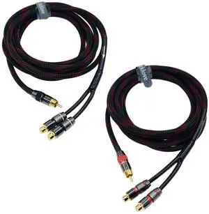 25ft Shielded RCA Splitter Subwoofer Stereo Audio Video Cable 1 Male to 2 Female Dual Speaker Y Adapter Connector Extension Cord 24k Gold Plated(2 Pack)