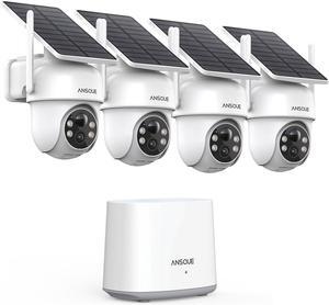 Security Cameras Wireless Outdoor Home System, 4 Camera Kit, No Subscription Fees, Solar Powered, Local Storage, 365-Day Battery Life, 360°PTZ Surveillance, Auto Tracking, 2K Color Night Vision