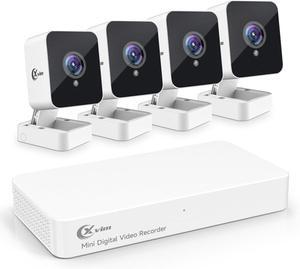 8CH 1080P Wired Security Camera System with 64G SD Card, Mini 4PCS Security Camera System Outdoor, Night Vision, Remote Access, Waterproof