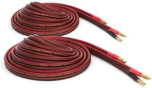 14 Gauge Pure Copper Speaker Wire, 12 Feet (4 Meters 13.1ft Actual), 2 Pack Pair, Gold Plated Banana Plugs, Soldered Construction, Slim Design, 245 Strands, for Stereo or Home Theater