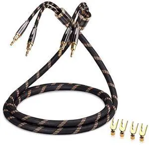 Single Audiophile Speaker Cable,Convertible Banana Spade Gold Plated Connector,Nylon Braid,HiFi Quality Cable(4.9ft/1.5M,1 Cable for 1 Speaker)