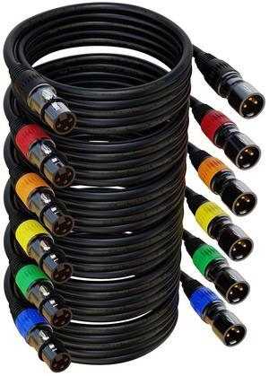 XLR Microphone Cable 25 ft 6 Pack, Gold-Plated 3-pin XLR Speaker Cable Male to Female Balanced Mic Cable