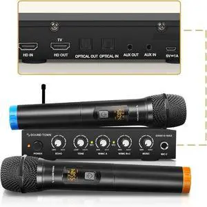 Wireless Microphone Karaoke Mixer System with HD Audio Return Channel, Optical (Toslink), AUX, Supports Smart TV, Media Box, PC, Bluetooth, Soundbar, Receiver (SWM16-MAX)