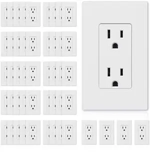 Matte White Standard Decorator Electrical Wall Receptacle Outlet, 15A 125V, 2 Pole 3 Wire, Non- Tamper Resistant, NEMA 5-15R, Self-Grounding, Wall Plate Included, UL Listed, 50 Pack