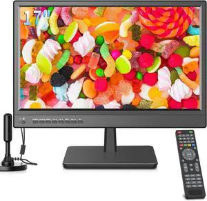 17 inch TV,Small HD Widescreen LED with Antenna,Digital ATSC Tuner-Free HD Local Channels,HDMI VGA USB Port,12 Volt Charger Cable/AC Power TV for Camping,Caravan and Kitchen