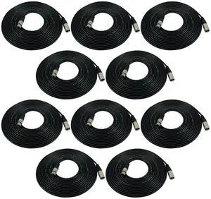 Audio 25ft Mic Cable Patch Cords - XLR Male to XLR Female Black Microphone Cables - 25' Balanced Mike Snake Cord - 10 PACK
