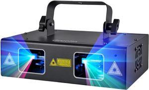 DJ Lights Party Lights, Gruolin RGB Full Color Laser Stage Light Music Sound Activated & DMX Control Patterns Projector, Perfect for Party Disco Bar Club Stage & DJ Lighting