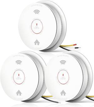 Hardwired Interconnected Smoke Detector Carbon Monoxide Detector Combo with 2 AA Batteries Back Up, 2 in 1 Smoke and CO Detector with Voice Alert, Smoke and CO Alarm with Self-Check, 3 Pack