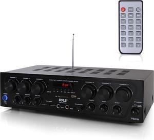 Wireless Bluetooth Home Audio Amplifier System-Upgraded 6 Channel 750 Watt Sound Power Stereo Receiver w/USB, Micro SD, Headphone,2 Microphone Input w/Echo, Talkover for PA - PTA62BT.5