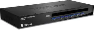 16-Port Rack Mount USB KVM Switch, VGA and USB Connection, Supports USB and PS/2, Auto-Scan, Device Monitoring, Audible Feedback, Plug and Play, Hot Pluggable, Rack Mountable, Black, TK-1603R 16-Port Rack Mount USB KVM Switch, VGA and USB Connection, Supports USB and PS/2, Auto-Scan, Device Monitoring, Audible Feedback, Plug and Play, Hot Pluggable, Rack Mountable, Black, TK-1603R
