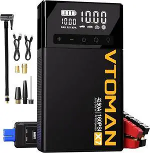 X7 Jump Starter with Air Compressor, 4250A Portable Car Jumper with 160PSI Digital Tire Inflator,12V Lithium Battery Charger Booster Box with Type-C Quick Charge (Up 10L Gas/10L Diesel Engine)