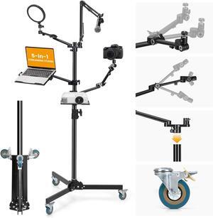 Live Streaming Stand with Wheels - 61"/155cm 5-in-1 Stream Stand Equipment Kit: 1 Mic Boom + 3 Articulated Arms + 1 Projector Holder, Adjustable Heavy-duty Floor Live Tree Stand Setup TitanRig