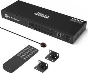 16×1 HDMI Switch 16 in 1 Out 4K HDMI Switcher with IR Remote 4K@60hz 16 Port HDMI Switch Box HDCP 2.2,Auto Switch,19-inch Rack-Ears Mount,LAN Port Control,Auto Scan Switch