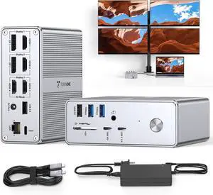Quad Monitor Docking Station with 4 HDMI, 18-in-1 DisplayLink Docking Station with 120W Charger, Dock for Thunderbolt 4/3, USB-C Windows, MacBook(4 USB, 2 USB-C, Ethernet,SD/TF,Audio)