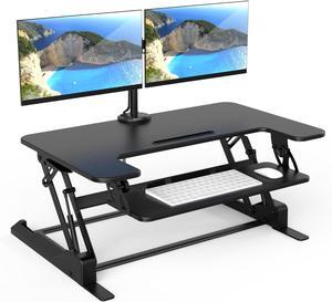 Standing Desk Converter Dual Monitor, 2 Screen Mounts Included, Height Adjustable Desk Riser in Black, Stand Up Desk Convertor Large 36" Wide, Sit Stand Convertor with Manual Lift Gas Spring