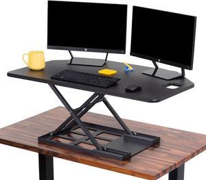 40 Corner Standing Desk Converter with Pneumatic Lift | Adjustable Sit to Stand Riser, L-Shaped Desks & Cubicles | Fully Assembled Computer Workstation (Matte Black)
