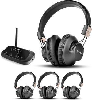 Bluetooth-Compatible Wireless Group Listening Headphones & Transmitter Set for Parties, Silent Discos, Church, TV - Multiple Rechargeable Headphones with Low Latency & Clear Sound