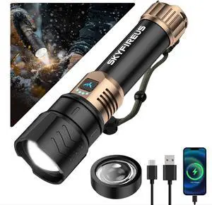 LED Flashlights High Lumens with Ignition Lens Super Bright Rechargeable Flashlight Zoomable Four Modes Waterproof Tactical Flash Light for Camping Essentials Outdoor Home&Gifts