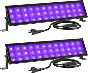 2 Pack Black Light Bar, LED Blacklight with Plug and Switch, IP66 Waterproof for Glow Party, Bedroom, Halloween, Fluorescent Poster, Stage Lighting