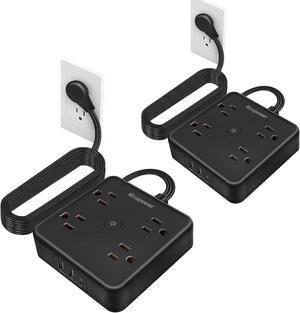 Surge Protector Power Strip 15 ft Cord,Long Power Strip with 4 Widely Outlets, Thin Extension Cord with 3 USB Ports(1 USB C Port),Slim Desk Charging Station,Black(2 Pack)