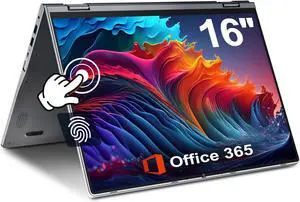 2 in 1 Laptop, 16 inch Convertible Laptop Computer with IPS FHD 360 Degree Touchscreen, 640GB Storage, 16GB RAM, Fingerprint Reader, Backlit Keyboard, Celeron N5095, 53.2WH, WiFi 6