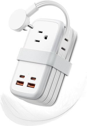 GAN Ultra 65W USB Charging Station, 7 in 1 Travel Power Strip with 3 Outlets 4 USB (2 USB C), Extension Cord 4ft, Desktop Power Strip Fast Charging Compatible with MacBook, iPhoneWhite