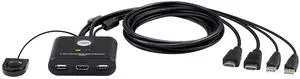 CS22HF 2-Port USB HDMI Cable KVM Switch  2 PC 1 Monitor - 1920x 1080 60Hz,1080p, Integrated 1.2m Cables, Remote Port Switch, Compact, Cross-Platform Windows and Mac.