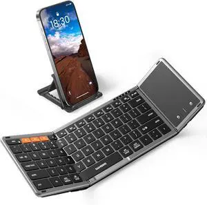 Foldable Bluetooth Keyboard with Touchpad, Full-Size Wireless Folding Key Board with PU Leather, Portable Travel for iOS Android Windows Mac OS, Support 3 Devices (BT5.1 x 3)