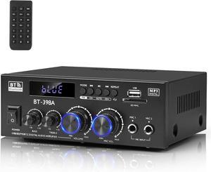 Stereo Audio Amplifier, 2 Channel 450W x2 Bluetooth 5.0 Home Theater Power Amplifier with FM Radio, USB, SD, Optical & Coaxial Inputs, Amplifier for Passive Speakers and Active subwoofer