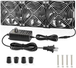 3 x 120mm 360mm Server Rack Fan Variable Speed Control 110V - 240v Ball Bearing Window Fan Cooling for Electronics Cabinet CPU PC Case Crawl Space Server Rack