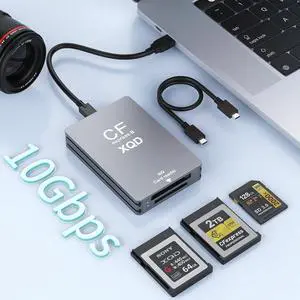 5 in 1 CFExpress/XQD/SD Card Reader - 10Gbps USB C&USB A CFexpress Type B Card Reader for CFexpress Type B+SD 3.0 Card+XQD Card Reader, CFexpress Adapter Memory Card Reader for Wins/Mac/Linux/Android