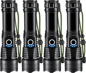 Flashlights High Lumens Rechargeable, 4Pack Rechargeable Flashlights, Super Bright Flashlight, 5Mode Tactical Flashlights High Lumens, LED Flashlight High Powered, Waterproof Flash Light LED