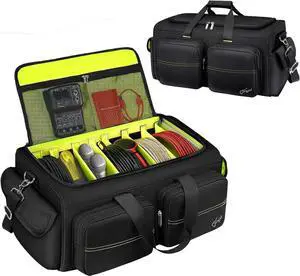 DJ Bag, Large Capacity DJ Cable Bag with 6 Pockets for Extension Cords, Mics, Pedals, Cable Organizer for Musicians, Musician Gig Bag with Padded Shoulder Strap, Audio Mixer Case