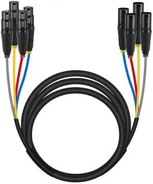 4-Channel XLR Snake Cable,Color-Coded Male to Female Patch Wire w/OFC Copper, 10 Ft XLR Splitter Cable, Balanced Microphone Cable for DJ Mixers, IEM & Mic Systems (PCBL-4IN1-10)