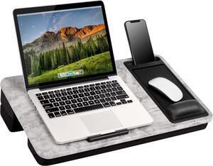 Extra Large Adjustable Lap Desk with Gel Wrist Rest, Mouse Pad, Phone Holder, Device Ledge, and Booster Cushion - White Marble - Fits up to 17.3 Inch Laptops - Style No. 88101