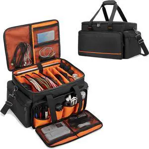 DJ Cable File Bag with Adjustable Dividers, 15.6'' Laptop Sleeve, Travel Musicians Gig Organizer Bag for DJ Gear, Music equipment and Accessories