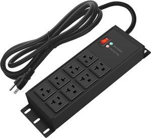 Black Heavy Duty Power Strip Surge Protector 20 AMP, 8 Outlets 12 Gauge Industrial Shop Garage Metal Multiple Outlets, 6 FT Extension Cord 5-15P Adapter High Amp 6-20R T-Slot 20a for Appliance