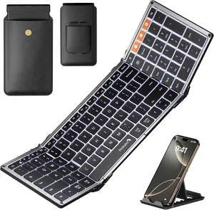 Backlit Foldable Keyboard, XK01 Plus Folding Portable Bluetooth Keyboard for Travel, True Full Size External Wireless Keyboards with Backlight for iPad Tablet Smartphone Laptop PC