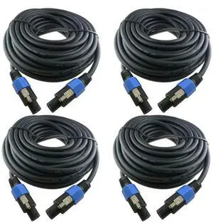 4X 25 Feet Professional Speakon to Speakon Cables Wire, 12 Gauge AWG 2-Conductor Audio Amplifier Speaker Cord, 4 Pack