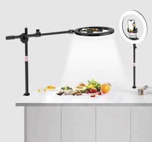 12" Ring Light with Overhead Phone Mount, LED Ring Light with Phone Holder and Stand, Desk Light Ring for iPhone,Cameras, Selfie Light for Live Streaming,Video Recording, Content Creation
