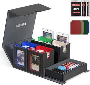 Card Deck Box for MTG with Commander Display, 5 in 1 Trading Card Storage Box Fits 400+ Double-sleeved Cards,Removable Deck Case for TCG/Sports Cards with Dice Tray, 4 Magnetic Card Holders(Colorful)