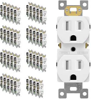 Duplex Receptacle Outlet, Tamper-Resistant Electrical Wall Outlets, Residential Grade, 3-Wire, Self-Grounding, 2-Pole,15A 125V, UL Listed, 61581-TR-W-40PCS, White (40 Pack)