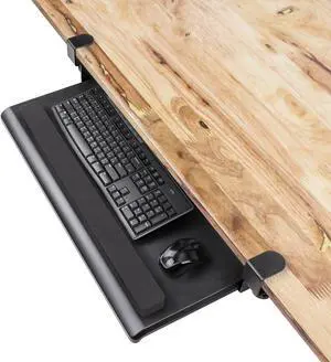 Large Ergonomic C-Clamp Keyboard Tray Mount Under Desk with Wrist Rest, Slide-Out Platform 27.5x12.2 inch, Pull Out Keyboard & Mouse Tray Save Space Easy Installation for Home or Office, Black