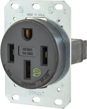 Electric 9450FR 50 Amp 125/250V NEMA 14-50R Flush Straight Blade Receptacle, Black
